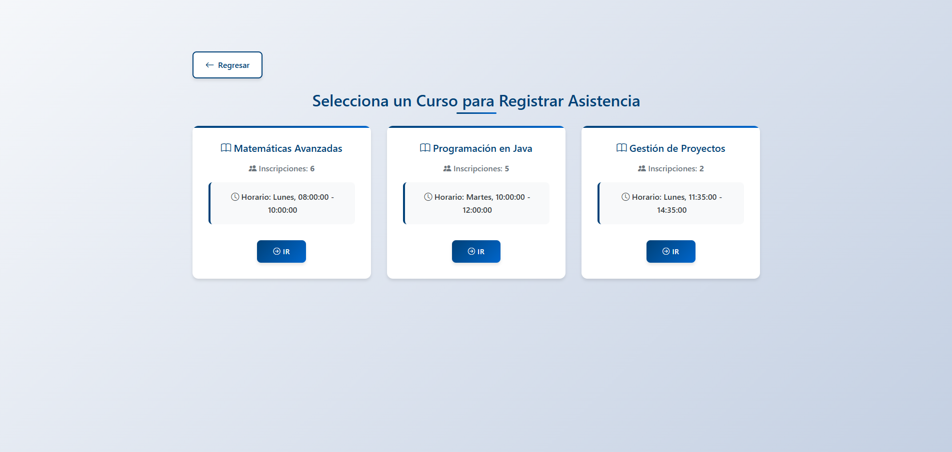 Selecciona un Curso para Registrar Asistencia